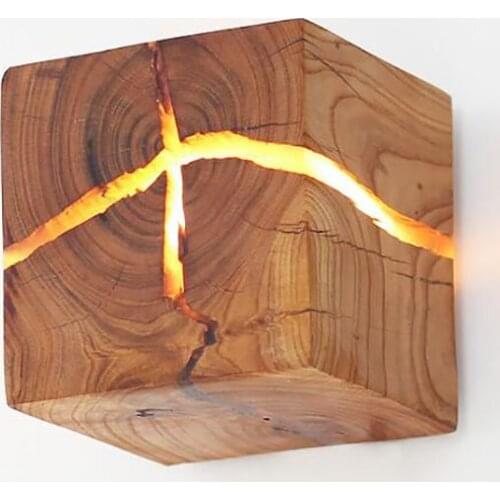 Wooden Wall Sconce Light Decorarion, 5W G4 LED Cracked Natural Wood Wall Lamp for Living Room, Bedrooms, Pine/ Apricot Wood
