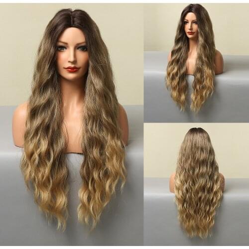 EASIHAIR Long Synthetic Wig Ash Brown Ombre Natural Hair Wig for Women Cosplay Wigs High Temperature Fiber Heat Resistant
