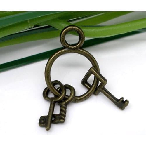 DoreenBeads Fashion Jewelry for Women & Men Zinc metal alloy Charm Pendants Key Antique Bronze 25mm x 13mm, Hole: 3mm 2 Pieces