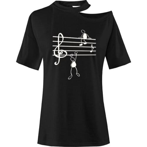 Music Notes Funny Printed T Shirt Women Summer Animal Short Sleeve T-Shirts Harajuku Blusas Autumn Off The Shoulder Camisetas
