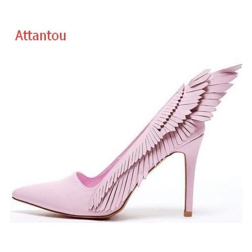 Hot selling pink wings designs high heel shoes pointed toe woman pumps butterfly suede high heels spring stiletto heels