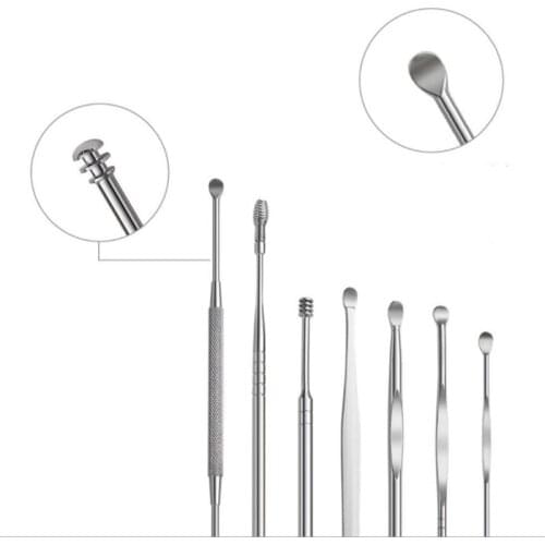 8Pcs/set Wax Remover Curette Ear Pick Cleaner Ear Cleaner Spoon Care Ear Clean Tool Ear Wax Pickers Stainless Steel Earpick