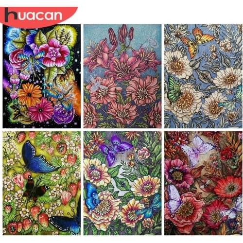 HUACAN DIY Diamond Painting 5d Flower Mosaic Dragonfly Pictures Full Square Diamond Embroidery Animal Wall Art Handicraft