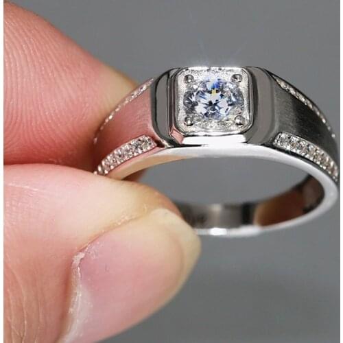 Sterling Silver 925 Fire AAA Imitated Diamond Ring Men Simple Brief Design 925 Silver Male Wedding Ring Engagement Ring Free Box