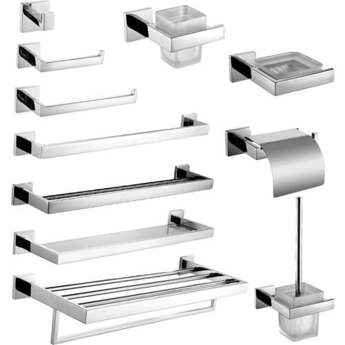 Leyden Chrome 304 Stainless Steel Bathroom Accessories Bath Hardware Set Silver Towel Shelf Towel Bar Paper Holder Clothes Hook