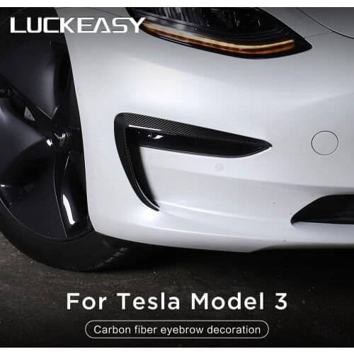 LUCKEASY car front decoration patch for Tesla Model3 2017-2021 wet carbon fiber front bumper protection patch 2pcs/set