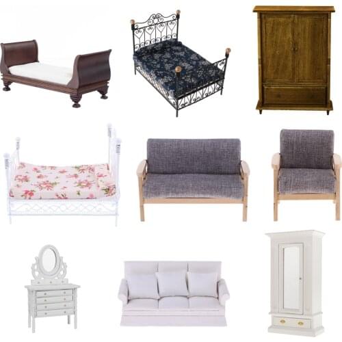 1/12 Scale Dollhouse Miniature Furniture Double Sofa Couch Single Sofa Chair for 12th Dolls House Living Room Accessories