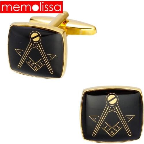 MeMolissa 3 Pairs Classic Gold Square Cufflinks Masonic Freemasonry Peace Mens Shirt Accessories For Mens Party Gift Wholesale