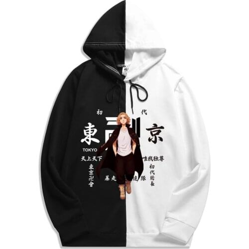 2021 New Summer Autumn Anime Tokyo Revengers Print Simplicity Patchwork Double Color Thin Hoodies Pullover Sweatshirt Harajuku