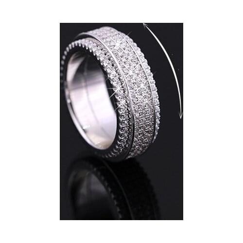 New Inlaid Crystal From Austrian Ring For Women Fashion 925 Silver Jewelry Rings Rotatable Engagement Wedding Ring