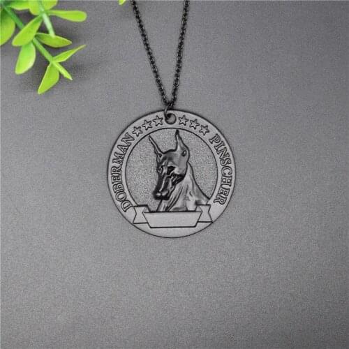 New Vintage Doberman Pinscher Medal Necklace Retro Style Metal Doberman Pinscher Pendant Necklace Women Jewellery Dog Jewellery