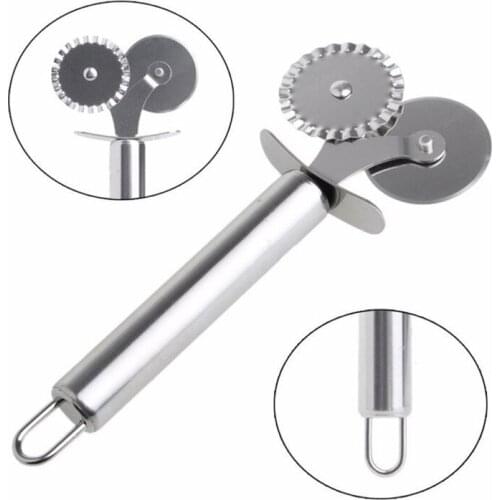 1 Pcs Double Roll Pizza Stainless Steel Knife Pasta Cutter Pasta Round Lace Pizza Wheel Baking Cooking Kitchen Tools