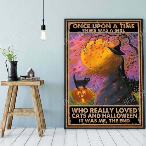 Once upon a time There Was A Girl Who Really Loved Cats and Halloween Poster, Wicked Witch Halloween Art, Halloween Poster