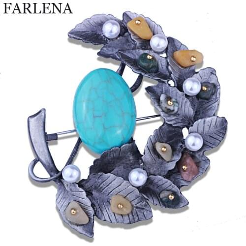 Wholesale vintage leaf shaped brooches pins imitation pearl scarf clip antique color fashion brooch for women free shipping