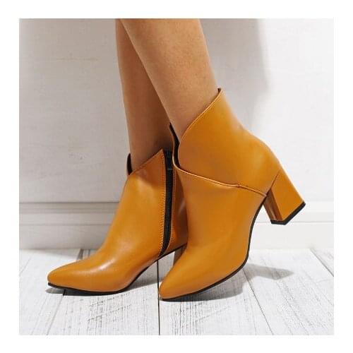 Autumn Shoes Women Ankle Boots Zipper Pointed Toe Leather Ladies Boots Chunky High Heels Female Shoes Classic 2020 New
