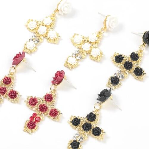 Pauli Manfi 2021 Fashionable Simple Metal Oil Drop Flower Cross Earrings Womens Creative Pop Party Jewelry Accessories