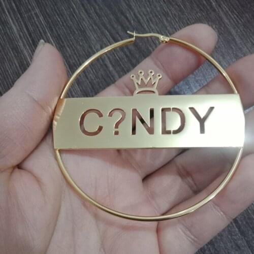 Personalized Crown Custom Name Large Hoop Earrings For Women Wedding Jewelry Big Round Circle Earring Bridesmaid Gifts