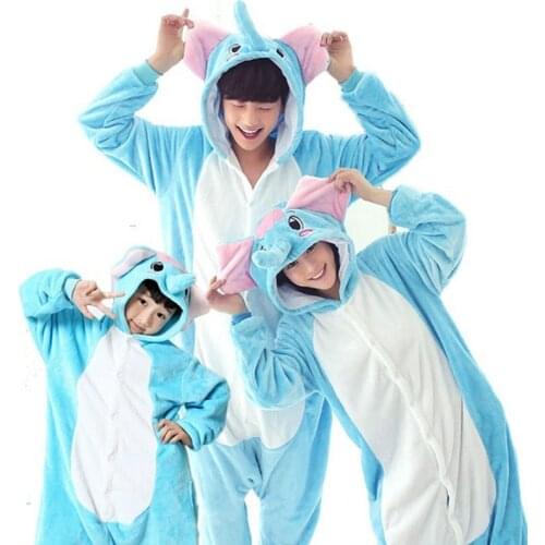Boy Girl Pajamas Set Kigurumi Elephant Blue Pijama For Women Men Onesie Adult Animal Anime Family Sleepwear Cosplay Pyjamas Kids