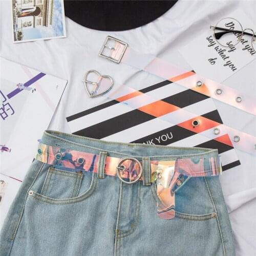 New Fashions Womens Cute Transparent Belt Round Heart Laser Metal Buckle Waist Belt All-match Leisure Female Punk Clear Belts