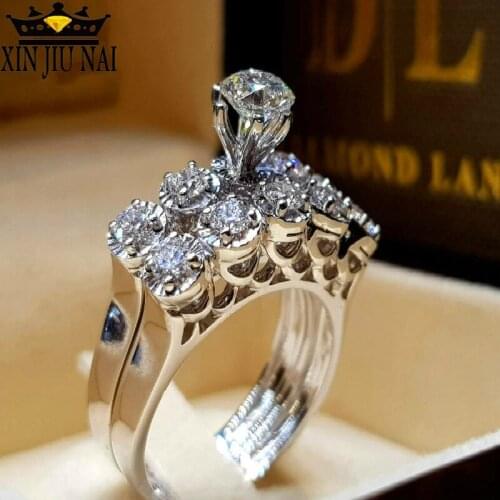 Luxury Female Crystal White Zircon Stone Ring Set 925 Silver Engagement Ring Vintage Bridal Wedding Rings For Women diamond ring