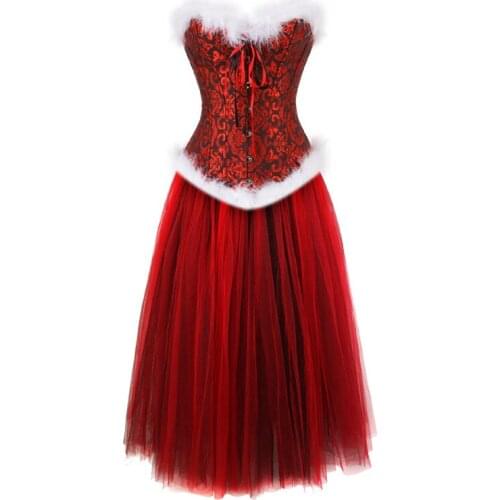 Christmas corset dress feather whtie halloween costumes floral bustiers & corsets skirts set fashion lingerie plus size red top