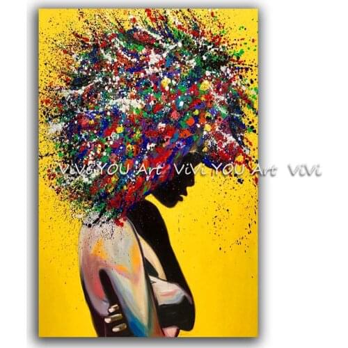 Hand painted Modern Girl Portrait Canvas Oil Painting Wall Art Poster Pictures for Office decoration Living Room Home Decoration