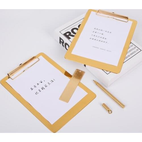 Northern Europe Ins A4A5A6 Clip Board Folder Gold Stainless Steel Writing Clipboard Creative Office Desk Accessories Stationery