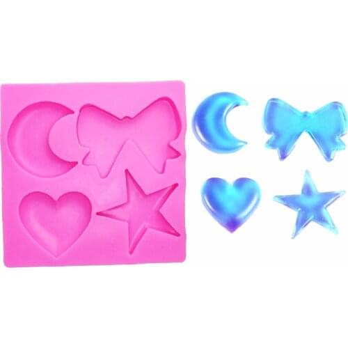 DIY Cake Mold Fondant Heart Moon Stars Bow tie Silicone Chocolate,Soap Mold ,Cake decoration tools T1025