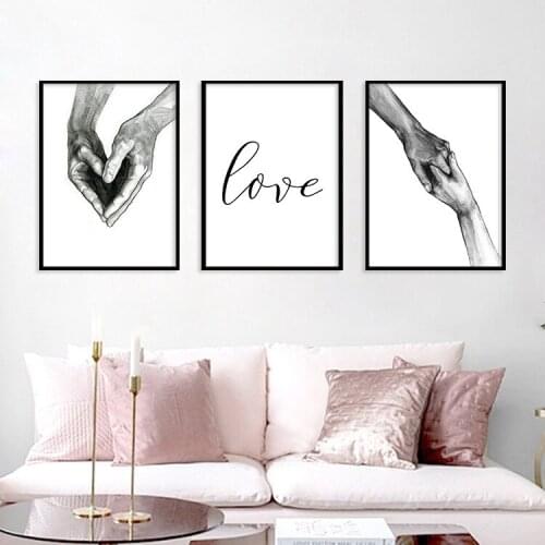 Nordic Posters Prints Holding Hands Canvas Painting Wall Art Black And White Decoration Wall Pictures For Living Room Love Quote