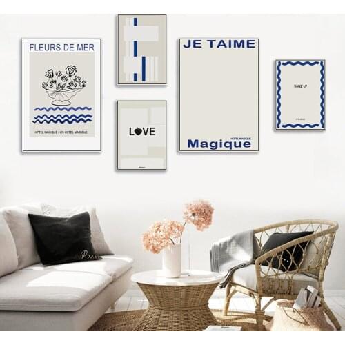 Modern Abstract Line Quotes Art Print Canvas Painting Exhibition Home Decor Vintage Blue Wall Art Picture for Living Room