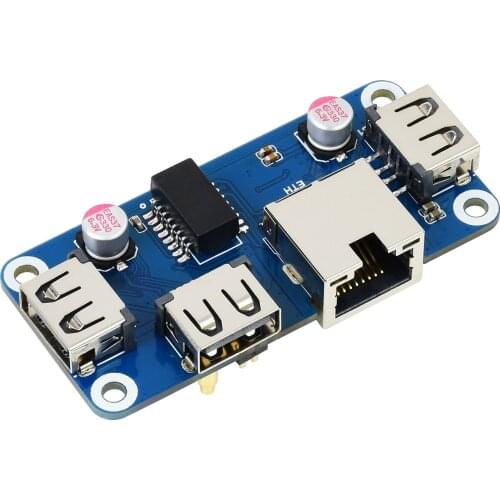 Waveshare Ethernet / USB HUB HAT (B) For Raspberry Pi Series, 1x RJ45 Ethernet Port, 3x USB 2.0 Ports