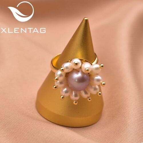 XlentAg New Handmade Natural Freshwater Pearl Purple Sun Flower Ring Women Wedding Party Gift Fashion Fine Jewelry GR0279