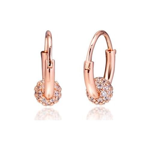 Rose Gold Pave Bead Hoop Earrings Sterling Silver Jewelry Woman DIY Fashion Jewelry Party Earrings