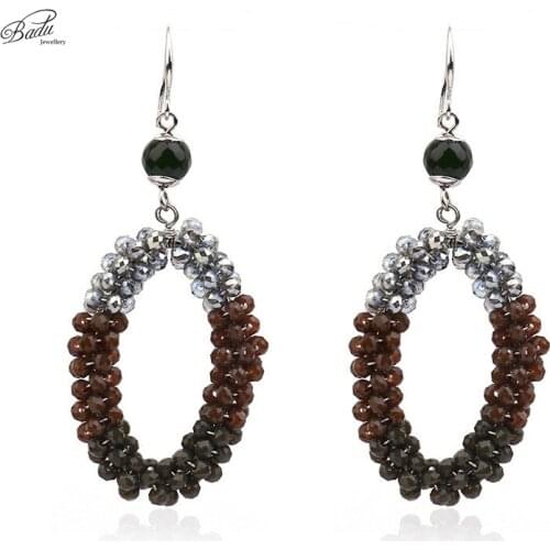 [Clearance] Badu Crystal Crochet Earring Big Statement Splice Color Crystals Geometric Dangle Earrings Women