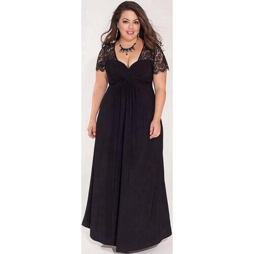 Women Big Large Plus Size Elegant Sexy Evening Maxi Little Black Red Party Lace Dresses 2xl 3xl 4xl 5XL 6XL Clothing Gown DA55