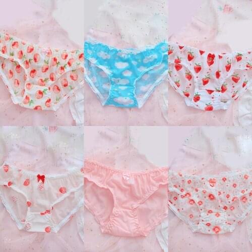 1pcs Kawaii Sweet Girls Japanese Style Student Daily Underwear Strawberry Sakura Printed Underpants Women Girl Gift