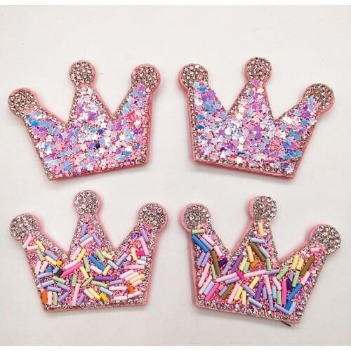 16pcs/lot 6*4.5cm bead sequin crown Padded Appliques for DIY Accessories Craft Handmade Decoration
