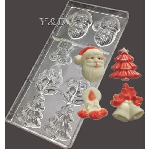 3D DIY Christmas Xmas Santa Claus Tree Bell Shaped Polycarbonate PC Hard Plastic Inject Cake Candy Jelly Chocolate Mold Mould