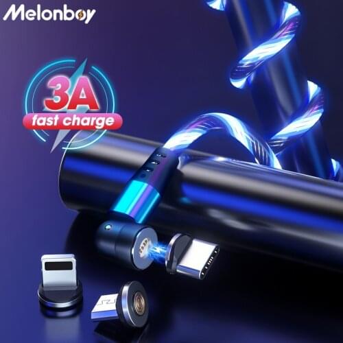 Melonboy 540 Degree Roating 3A Glowing Magnetic Cable Type C Phone Cable Charger For iPhone11 Pro XS Samsung USB Cord Wire Cable