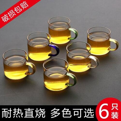 6pcs/80ml 120ml Thickened heat-resistant transparent glass tea cup small tea cup with handle