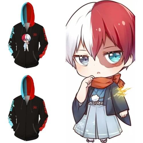 Anime My Hero Academia Cosplay Todoroki Shouto Cute Ears Hoodie Costume Mens and Womens Casual Sports Sweater New