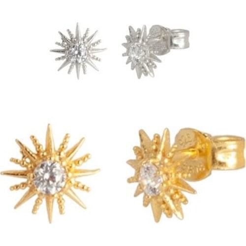 Canner 100% Real Sterling 925 Silver Stud Earring For Women Sunflower Inlaid Zircon Piercing Fashion Boucle Oreille Femme