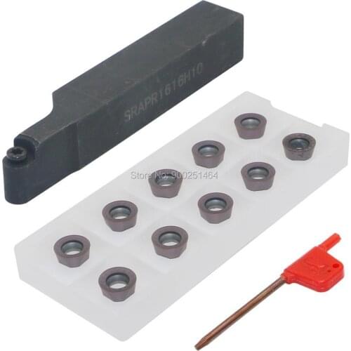 CNC Arc External Cylindrical Turning Tool Flat Turning Tool Holder SRAPR1616H10(16mm) + 10PCS RPMT10T3 (R5) Round Carbide Blade