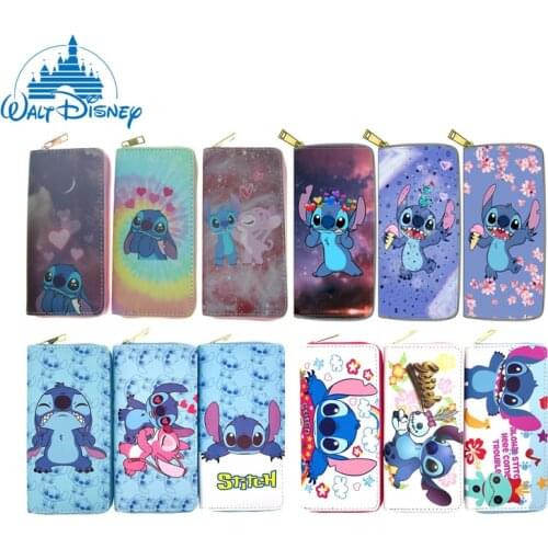 Disney Mens Wallet Stitch PU Long Print Wallet Women Anime Cartoons Zipper Wallet Fashion Kawaii Wallet Men High Capacity Purse