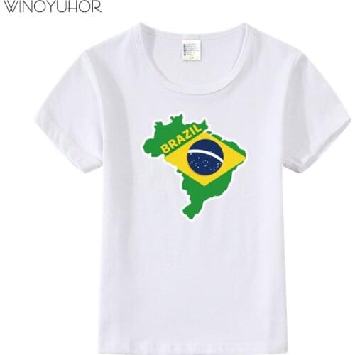 Brazil Map Design T Shirt Baby Boys Summer Short Sleeve Cotton T-shirt Kids Printed National Flag Tee Tops Children
