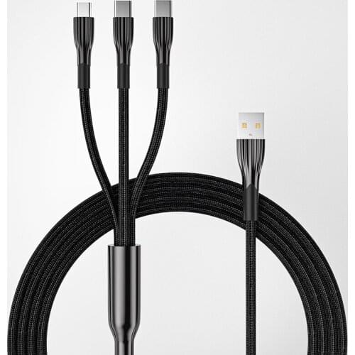 1 Pcs 3.5A 3 In 1 LED USB Cable Type C Microusb Cord Phone Charging Micro USB C Cable Multi Type-C Phone Cable