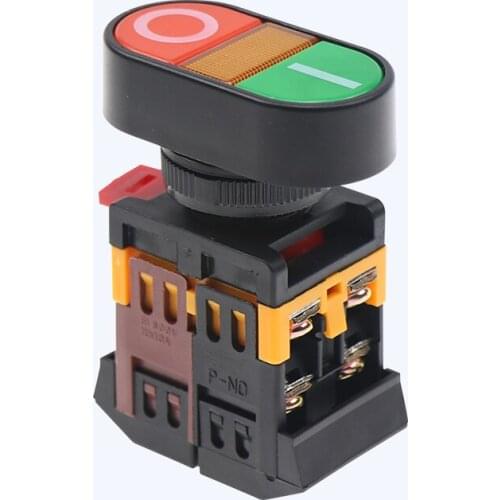 22mm/25mm 220V AC ON/OFF START STOP 1 NO NC 2 buttons 22N Momentary double head Push Button Switch With LED
