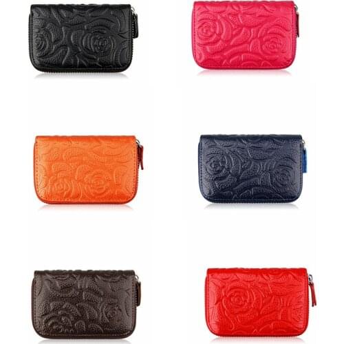 1 Piece Genuine Leather Brand Women Floral Cow Credit Card Holder Flower Printing Rose Pillow Card Holder Fashion Card Wallet