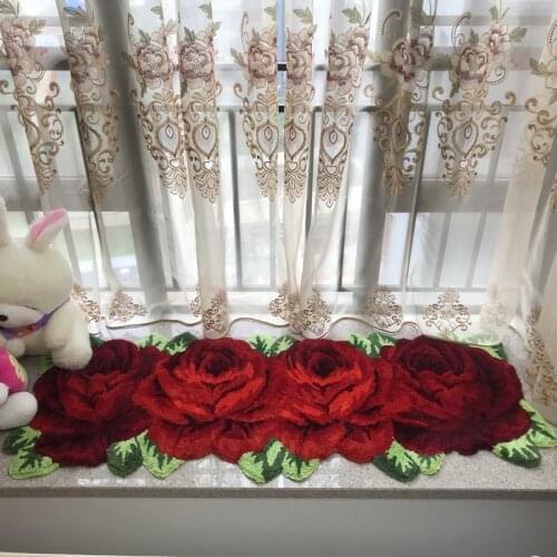Handmade Boutique Pink/Red Rose embroidery Long Strip Carpet Wedding Room decor Rugs/carpets Kitchen bathroom Antiskid Doormat