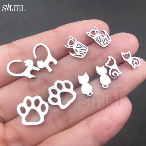 Mini Cartoon Kitten Animal Earrings For Women Fashion Stainless Steel Paw Dog Cat Earring Dog Jewelry Children Studs pendientes